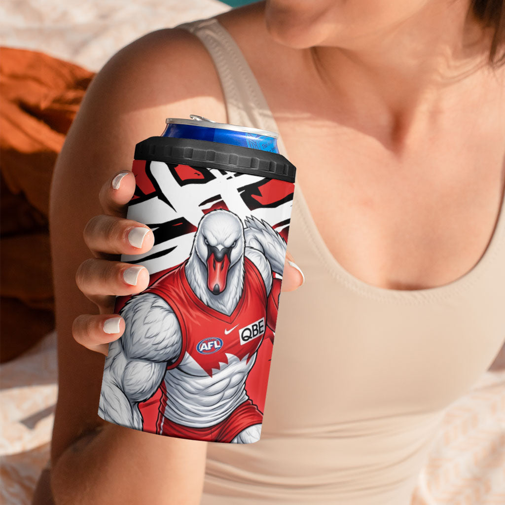 Sydney Swans Football Club 4 in 1 Can Cooler Tumbler Swans Muscular Mascot Graphic - Abstract Paint Splatter Art