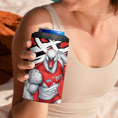 Sydney Swans Football Club 4 in 1 Can Cooler Tumbler Swans Muscular Mascot Graphic - Abstract Paint Splatter Art