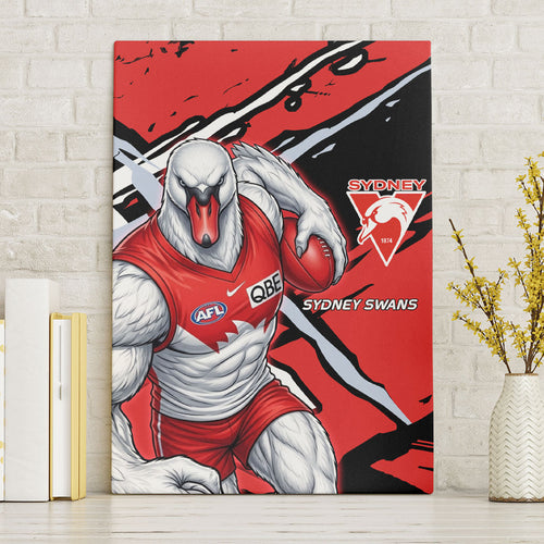 Sydney Swans Football Club Canvas Wall Art Swans Muscular Mascot Graphic - Abstract Paint Splatter Art