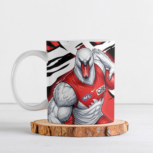 Sydney Swans Football Club Ceramic Mug Swans Muscular Mascot Graphic - Abstract Paint Splatter Art