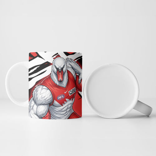 Sydney Swans Football Club Ceramic Mug Swans Muscular Mascot Graphic - Abstract Paint Splatter Art
