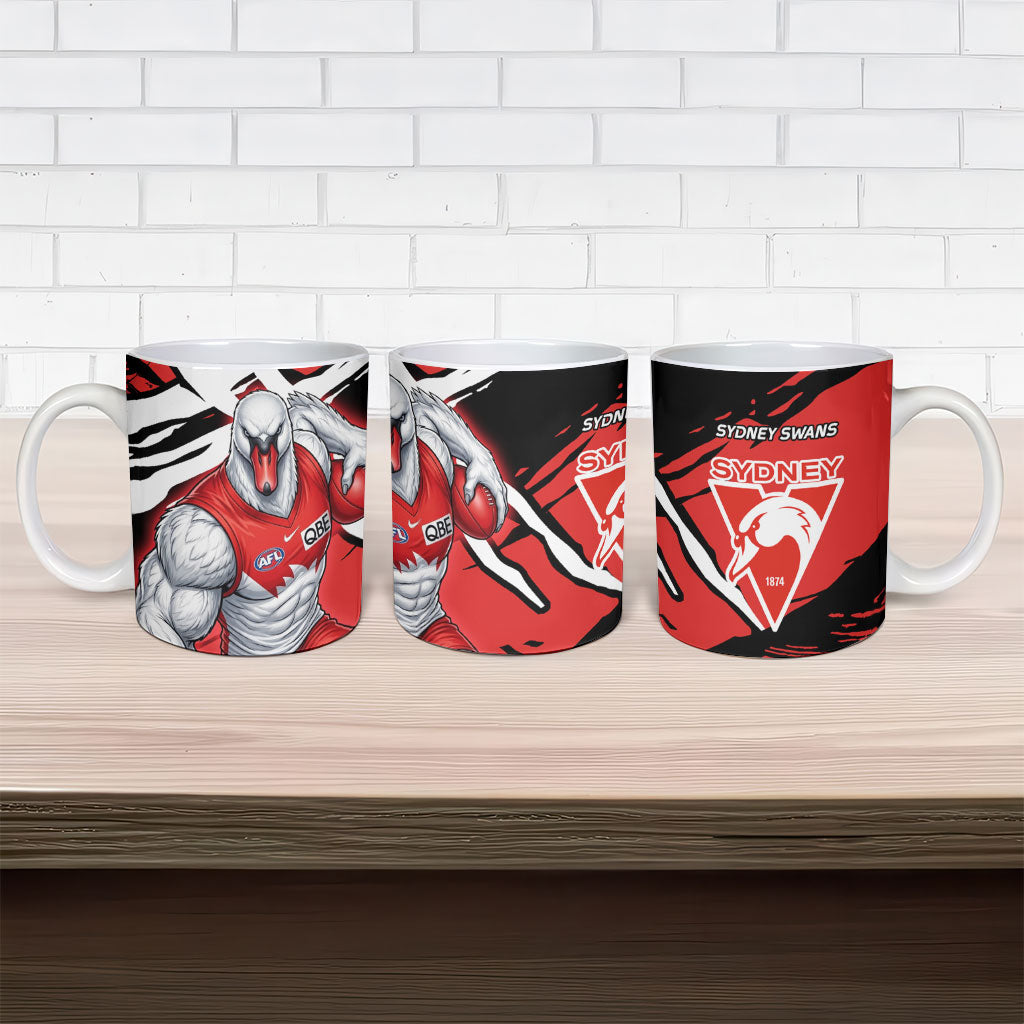 Sydney Swans Football Club Ceramic Mug Swans Muscular Mascot Graphic - Abstract Paint Splatter Art