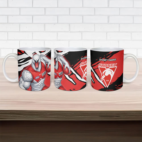 Sydney Swans Football Club Ceramic Mug Swans Muscular Mascot Graphic - Abstract Paint Splatter Art