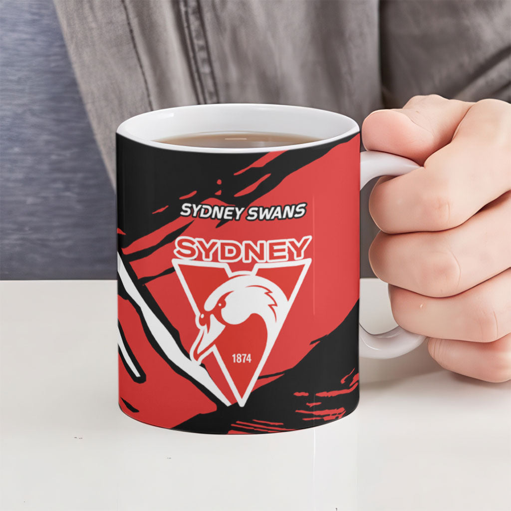 Sydney Swans Football Club Ceramic Mug Swans Muscular Mascot Graphic - Abstract Paint Splatter Art