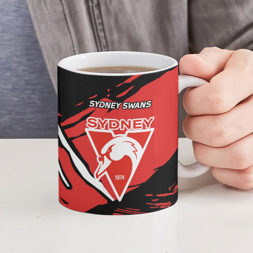 Sydney Swans Football Club Ceramic Mug Swans Muscular Mascot Graphic - Abstract Paint Splatter Art