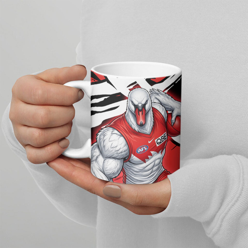 Sydney Swans Football Club Ceramic Mug Swans Muscular Mascot Graphic - Abstract Paint Splatter Art