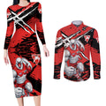 Sydney Swans Football Club Couples Matching Long Sleeve Bodycon Dress and Long Sleeve Button Shirt Swans Muscular Mascot Graphic - Abstract Paint Splatter Art