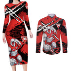 Sydney Swans Football Club Couples Matching Long Sleeve Bodycon Dress and Long Sleeve Button Shirt Swans Muscular Mascot Graphic - Abstract Paint Splatter Art