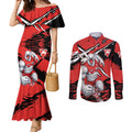 Sydney Swans Football Club Couples Matching Mermaid Dress and Long Sleeve Button Shirt Swans Muscular Mascot Graphic - Abstract Paint Splatter Art