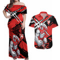 Sydney Swans Football Club Couples Matching Off Shoulder Maxi Dress and Hawaiian Shirt Swans Muscular Mascot Graphic - Abstract Paint Splatter Art
