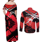 Sydney Swans Football Club Couples Matching Off Shoulder Maxi Dress and Long Sleeve Button Shirt Swans Muscular Mascot Graphic - Abstract Paint Splatter Art