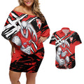 Sydney Swans Football Club Couples Matching Off Shoulder Short Dress and Hawaiian Shirt Swans Muscular Mascot Graphic - Abstract Paint Splatter Art