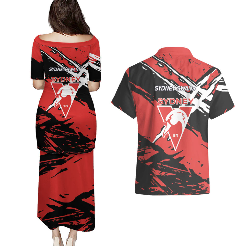 Sydney Swans Football Club Couples Matching Puletasi and Hawaiian Shirt Swans Muscular Mascot Graphic - Abstract Paint Splatter Art