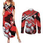 Sydney Swans Football Club Couples Matching Summer Maxi Dress and Long Sleeve Button Shirt Swans Muscular Mascot Graphic - Abstract Paint Splatter Art