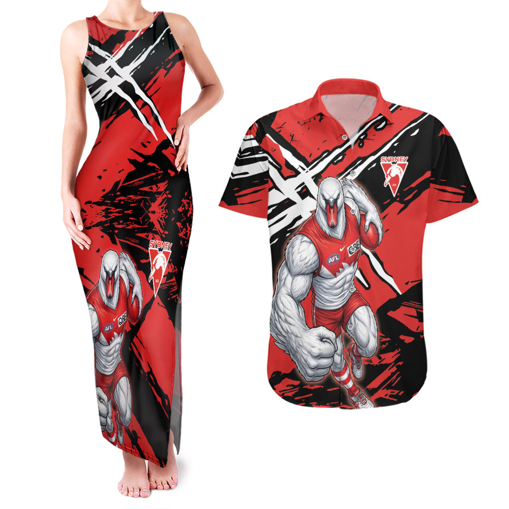 Sydney Swans Football Club Couples Matching Tank Maxi Dress and Hawaiian Shirt Swans Muscular Mascot Graphic - Abstract Paint Splatter Art