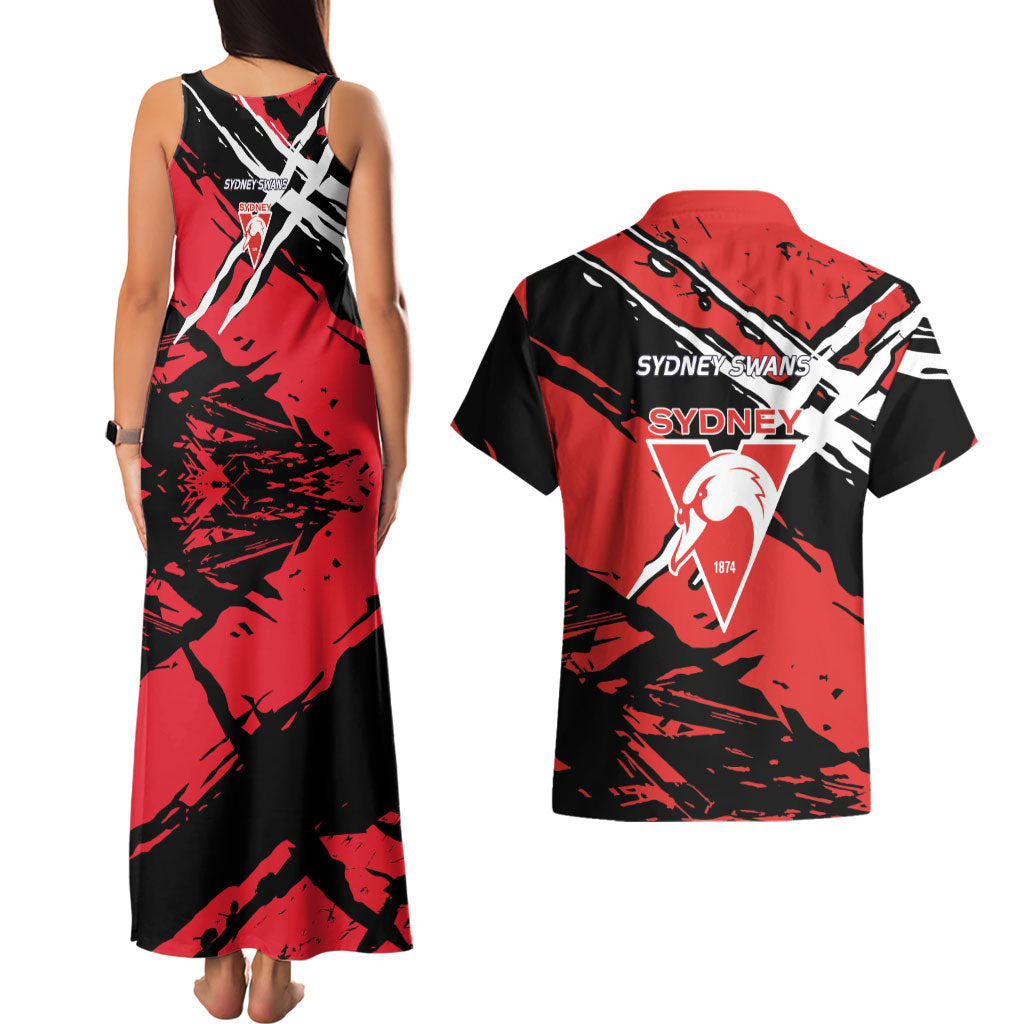 Sydney Swans Football Club Couples Matching Tank Maxi Dress and Hawaiian Shirt Swans Muscular Mascot Graphic - Abstract Paint Splatter Art