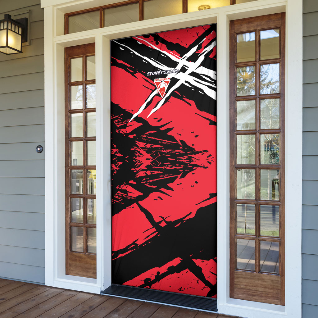 Sydney Swans Football Club Door Cover Swans Muscular Mascot Graphic - Abstract Paint Splatter Art