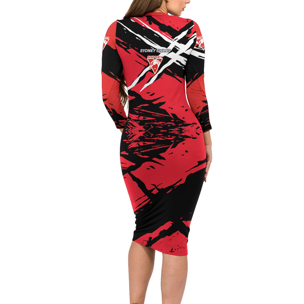 Sydney Swans Football Club Family Matching Long Sleeve Bodycon Dress and Hawaiian Shirt Swans Muscular Mascot Graphic - Abstract Paint Splatter Art