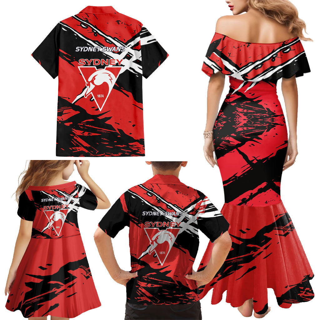 Sydney Swans Football Club Family Matching Mermaid Dress and Hawaiian Shirt Swans Muscular Mascot Graphic - Abstract Paint Splatter Art
