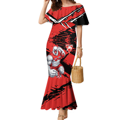 Sydney Swans Football Club Family Matching Mermaid Dress and Hawaiian Shirt Swans Muscular Mascot Graphic - Abstract Paint Splatter Art