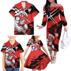 Sydney Swans Football Club Family Matching Off The Shoulder Long Sleeve Dress and Hawaiian Shirt Swans Muscular Mascot Graphic - Abstract Paint Splatter Art