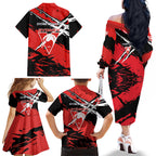 Sydney Swans Football Club Family Matching Off The Shoulder Long Sleeve Dress and Hawaiian Shirt Swans Muscular Mascot Graphic - Abstract Paint Splatter Art