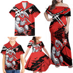 Sydney Swans Football Club Family Matching Off Shoulder Maxi Dress and Hawaiian Shirt Swans Muscular Mascot Graphic - Abstract Paint Splatter Art