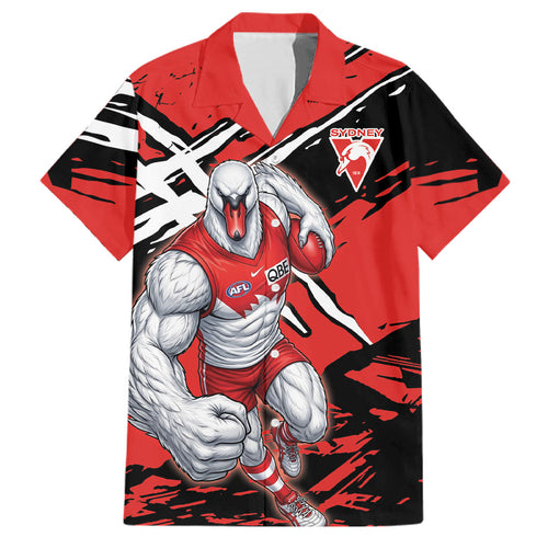 Sydney Swans Football Club Family Matching Off Shoulder Maxi Dress and Hawaiian Shirt Swans Muscular Mascot Graphic - Abstract Paint Splatter Art