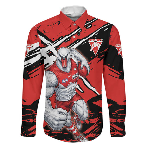 Sydney Swans Football Club Family Matching Off Shoulder Maxi Dress and Hawaiian Shirt Swans Muscular Mascot Graphic - Abstract Paint Splatter Art