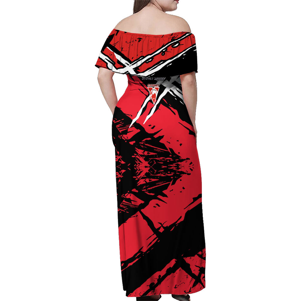Sydney Swans Football Club Family Matching Off Shoulder Maxi Dress and Hawaiian Shirt Swans Muscular Mascot Graphic - Abstract Paint Splatter Art