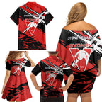 Sydney Swans Football Club Family Matching Off Shoulder Short Dress and Hawaiian Shirt Swans Muscular Mascot Graphic - Abstract Paint Splatter Art