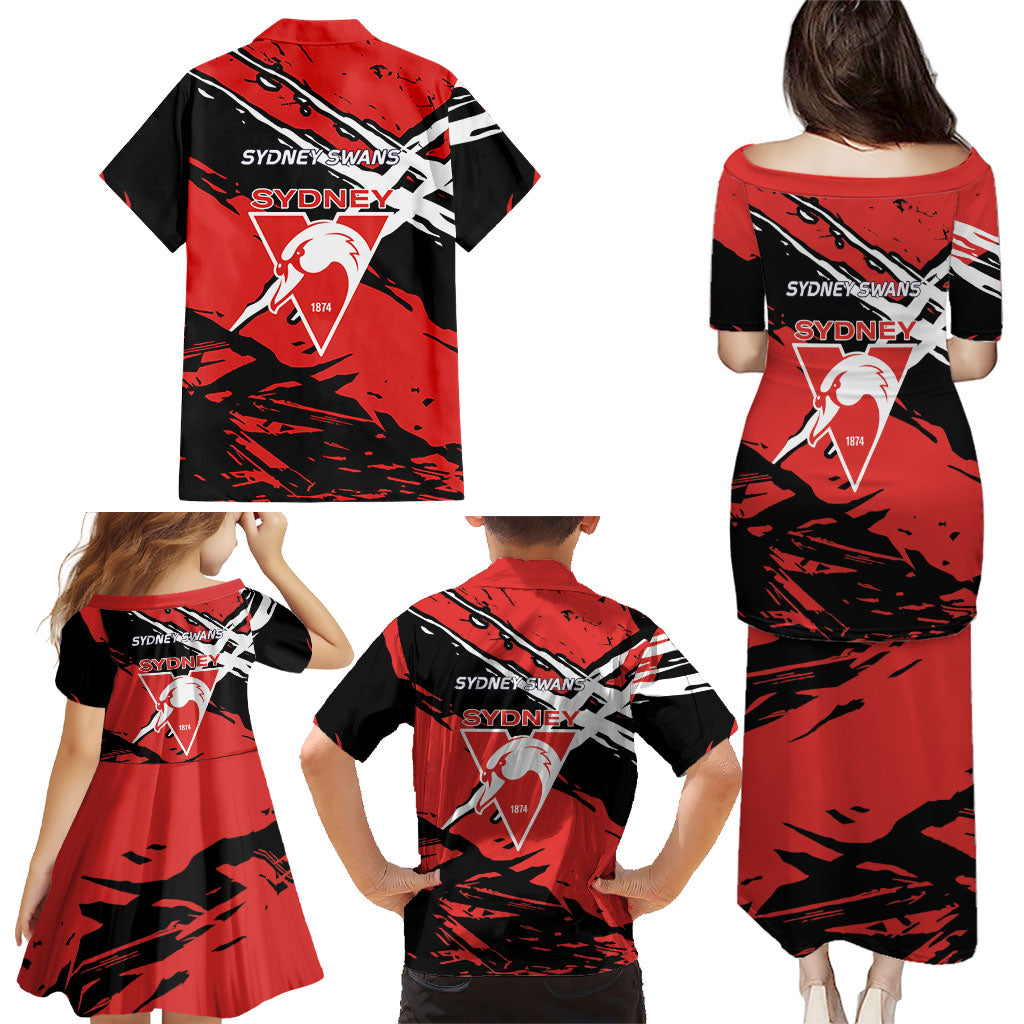Sydney Swans Football Club Family Matching Puletasi and Hawaiian Shirt Swans Muscular Mascot Graphic - Abstract Paint Splatter Art