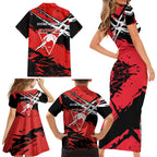Sydney Swans Football Club Family Matching Short Sleeve Bodycon Dress and Hawaiian Shirt Swans Muscular Mascot Graphic - Abstract Paint Splatter Art