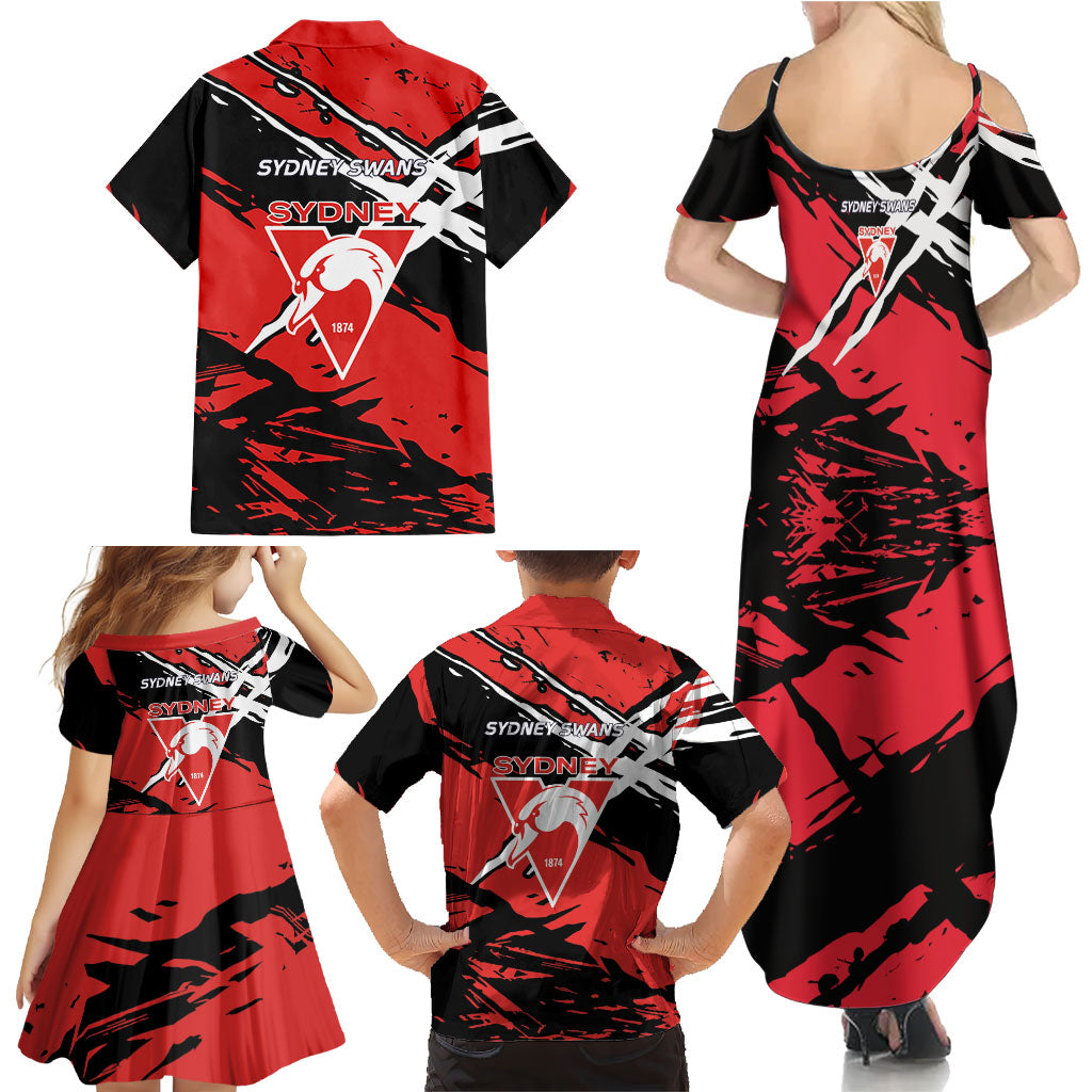 Sydney Swans Football Club Family Matching Summer Maxi Dress and Hawaiian Shirt Swans Muscular Mascot Graphic - Abstract Paint Splatter Art
