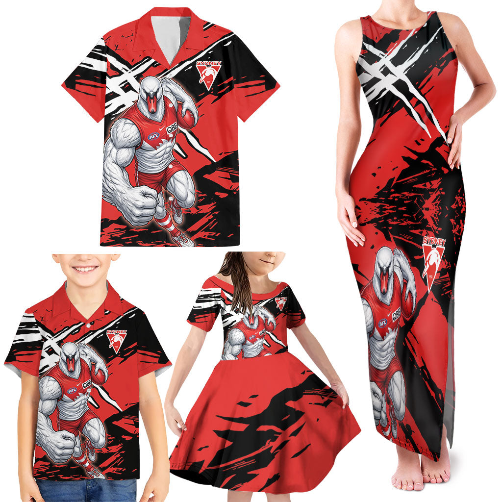 Sydney Swans Football Club Family Matching Tank Maxi Dress and Hawaiian Shirt Swans Muscular Mascot Graphic - Abstract Paint Splatter Art