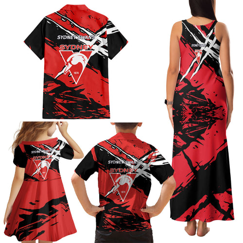 Sydney Swans Football Club Family Matching Tank Maxi Dress and Hawaiian Shirt Swans Muscular Mascot Graphic - Abstract Paint Splatter Art