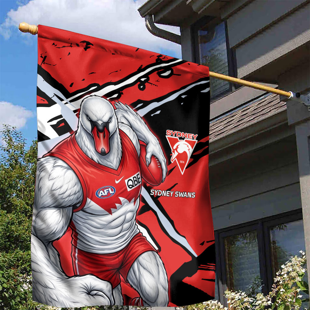 Sydney Swans Football Club Garden Flag Swans Muscular Mascot Graphic - Abstract Paint Splatter Art