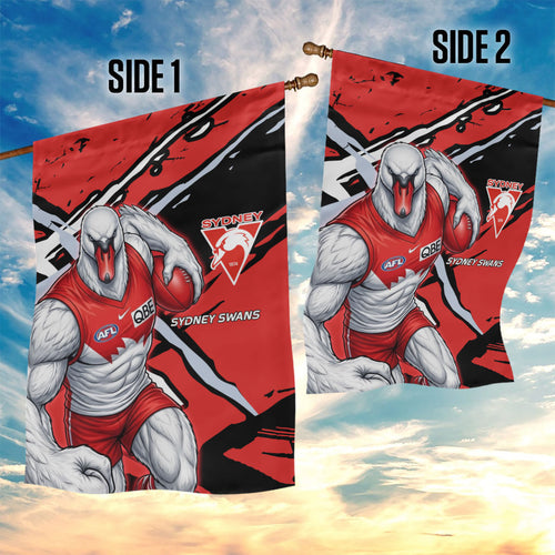 Sydney Swans Football Club Garden Flag Swans Muscular Mascot Graphic - Abstract Paint Splatter Art