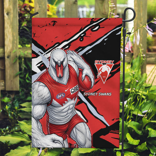 Sydney Swans Football Club Garden Flag Swans Muscular Mascot Graphic - Abstract Paint Splatter Art