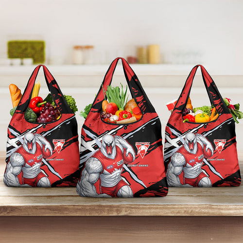 Sydney Swans Football Club Grocery Bag Swans Muscular Mascot Graphic - Abstract Paint Splatter Art