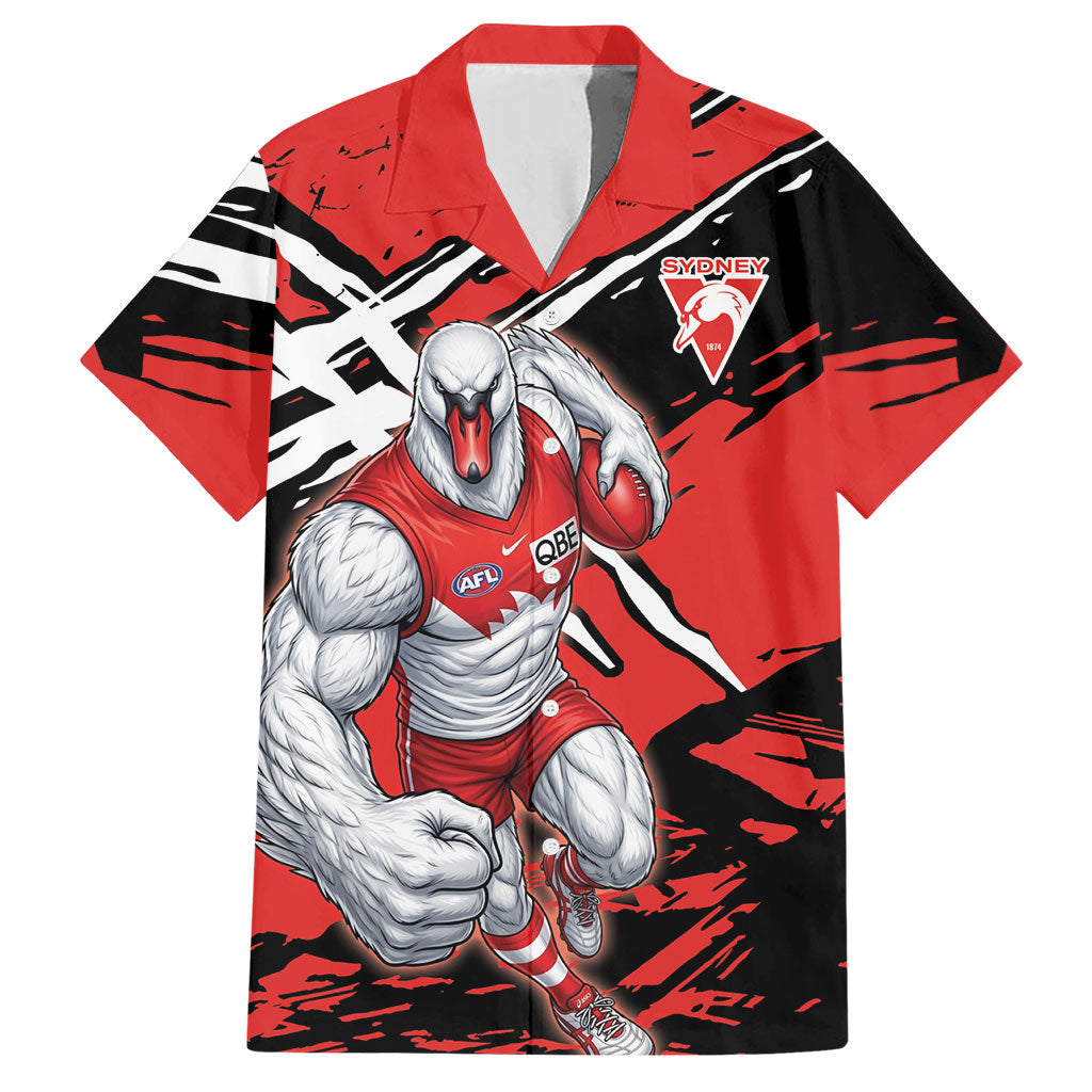 Sydney Swans Football Club Hawaiian Shirt Swans Muscular Mascot Graphic - Abstract Paint Splatter Art