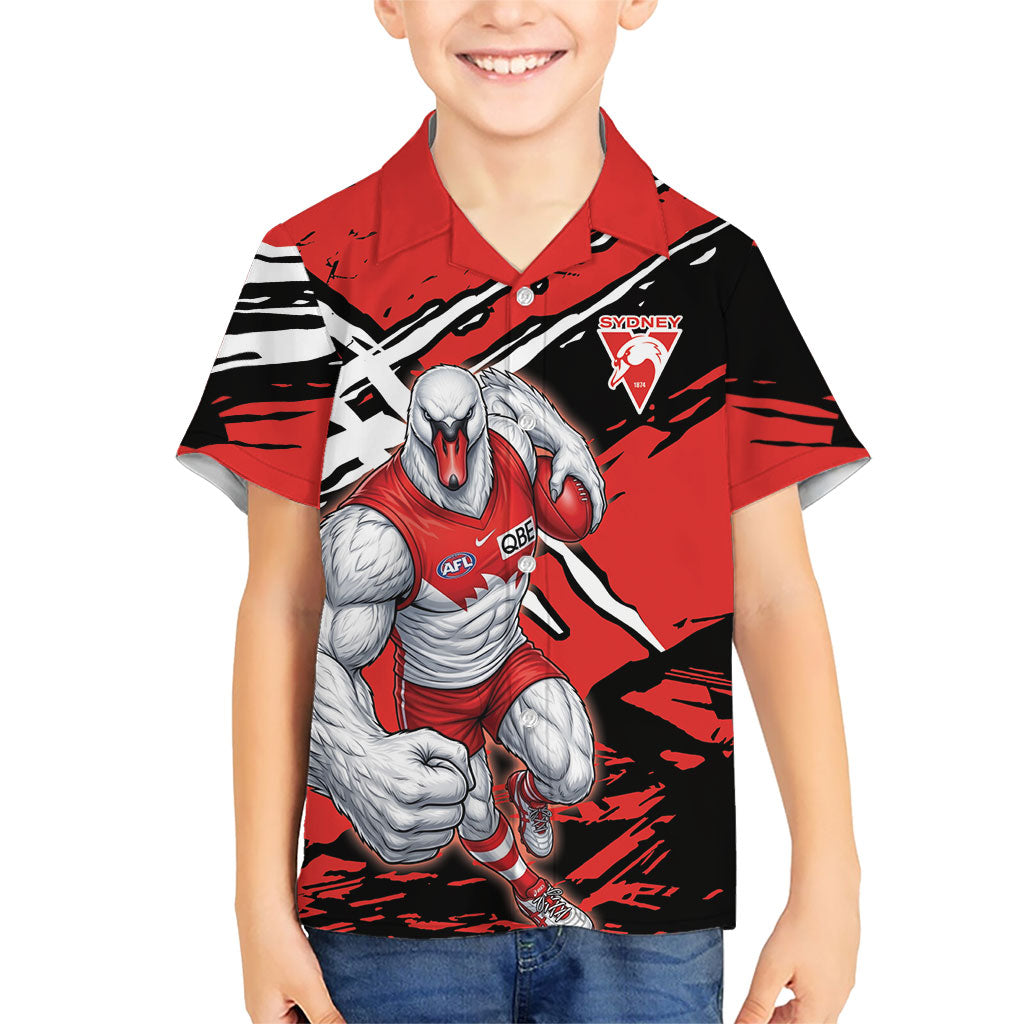 Sydney Swans Football Club Hawaiian Shirt Swans Muscular Mascot Graphic - Abstract Paint Splatter Art