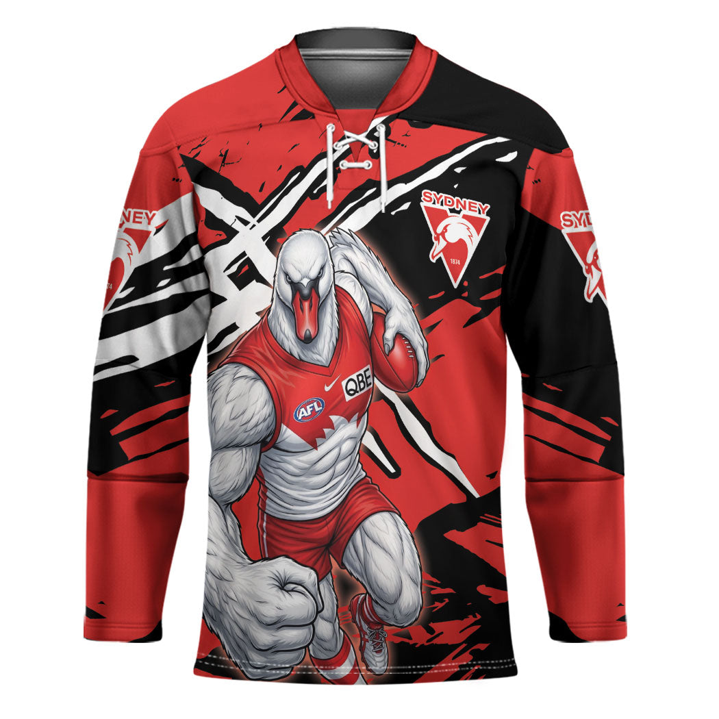 Sydney Swans Football Club Hockey Jersey Swans Muscular Mascot Graphic - Abstract Paint Splatter Art