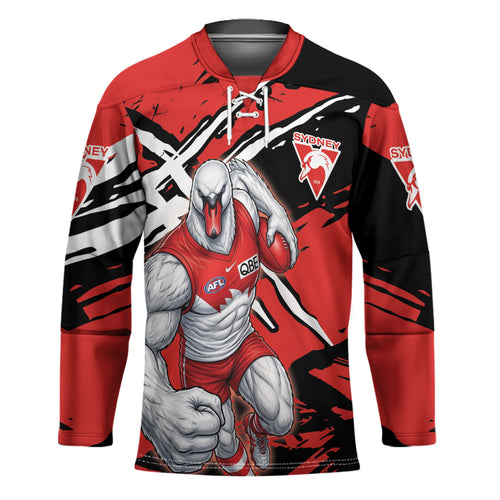 Sydney Swans Football Club Hockey Jersey Swans Muscular Mascot Graphic - Abstract Paint Splatter Art