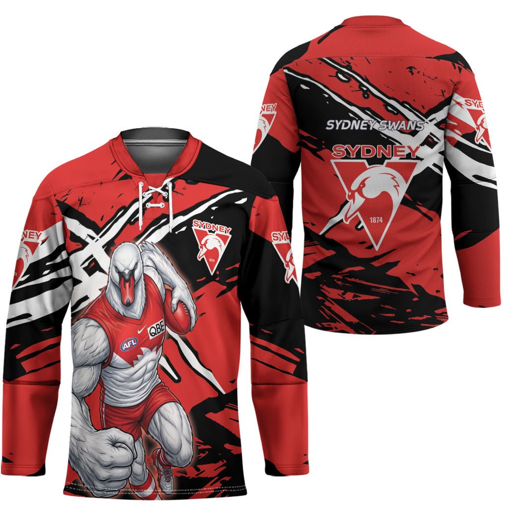 Sydney Swans Football Club Hockey Jersey Swans Muscular Mascot Graphic - Abstract Paint Splatter Art