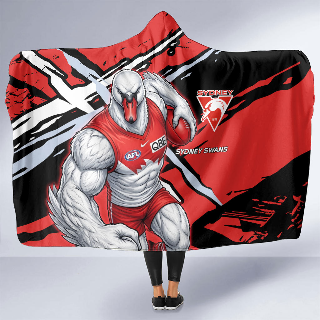 Sydney Swans Football Club Hooded Blanket Swans Muscular Mascot Graphic - Abstract Paint Splatter Art