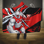 Sydney Swans Football Club Hooded Blanket Swans Muscular Mascot Graphic - Abstract Paint Splatter Art