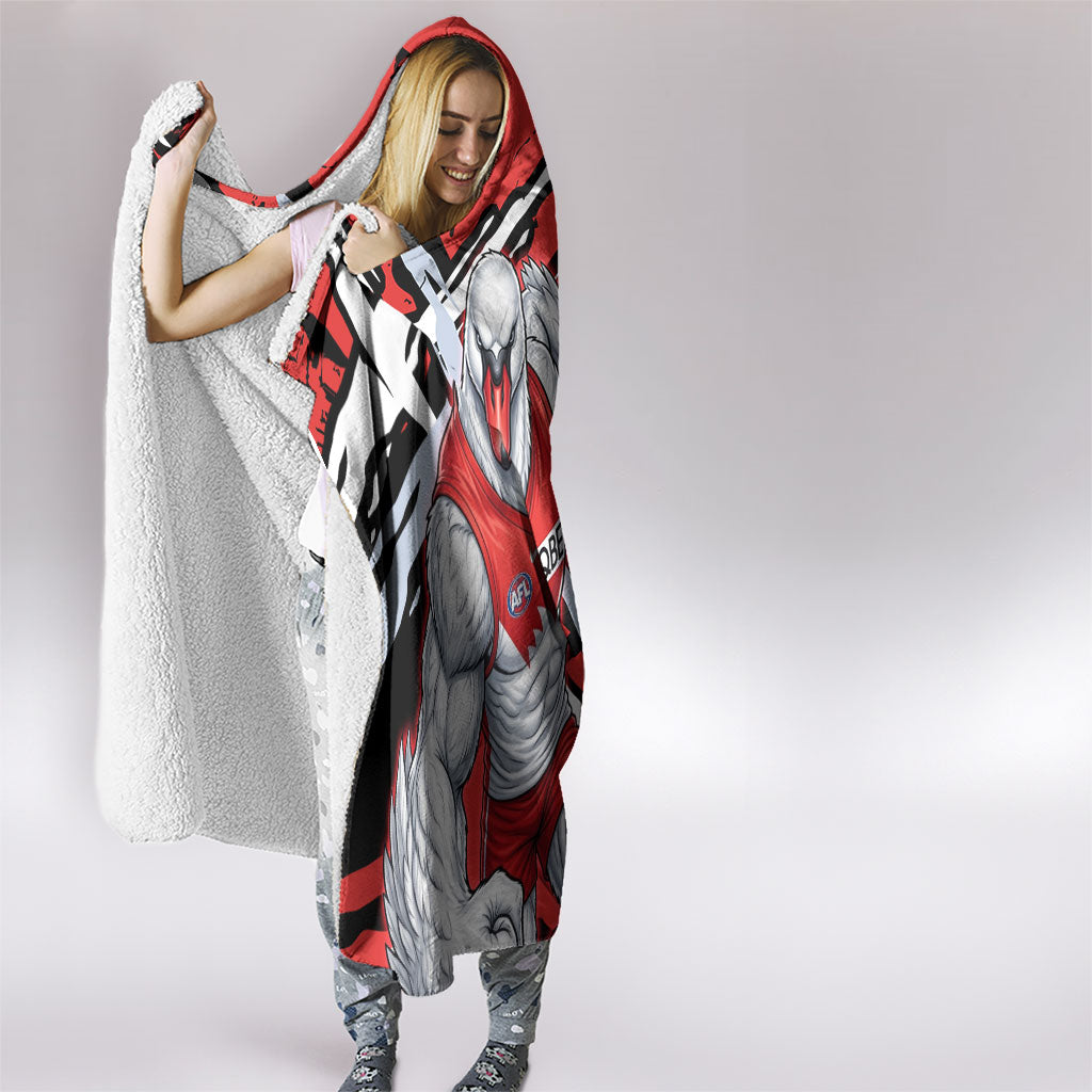 Sydney Swans Football Club Hooded Blanket Swans Muscular Mascot Graphic - Abstract Paint Splatter Art