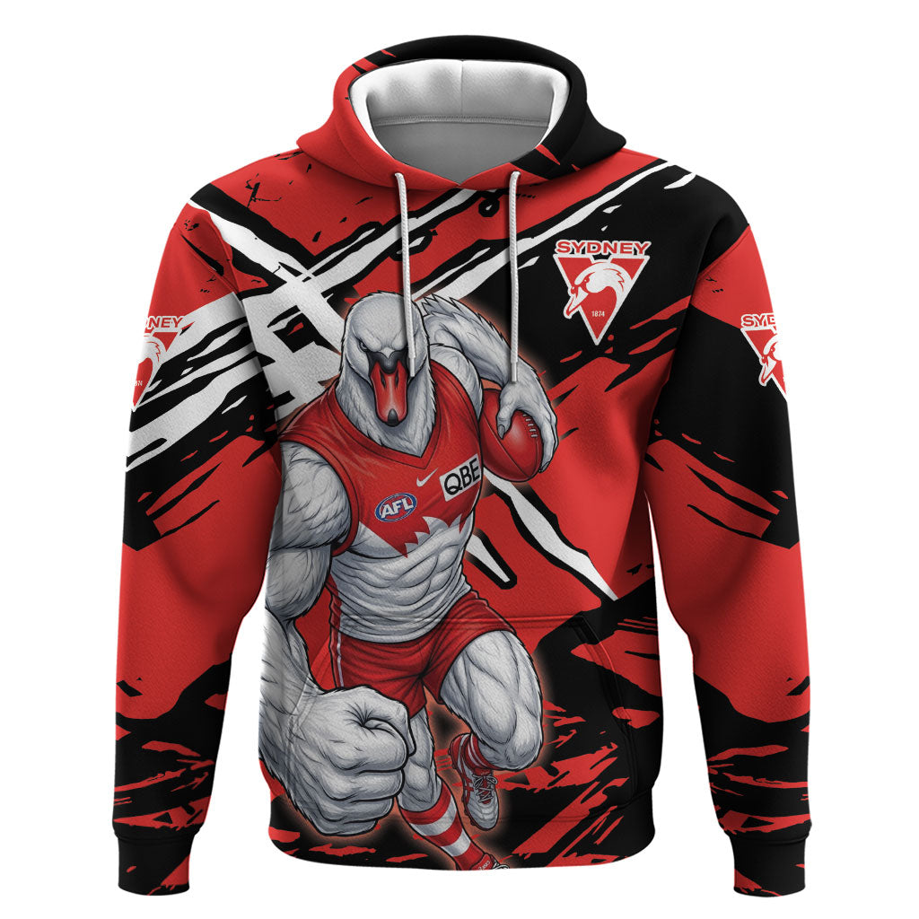 Sydney Swans Football Club Hoodie Swans Muscular Mascot Graphic - Abstract Paint Splatter Art