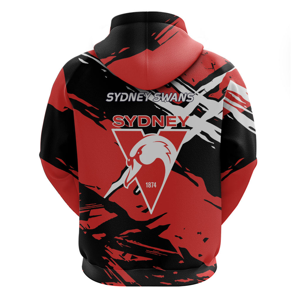 Sydney Swans Football Club Hoodie Swans Muscular Mascot Graphic - Abstract Paint Splatter Art